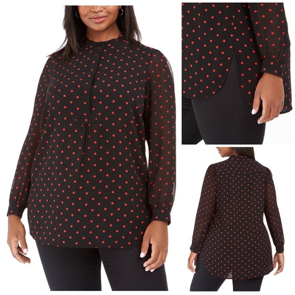 Anne Klein Women's Sleeveless Polka Dot Blouse Gray  Size X-Large